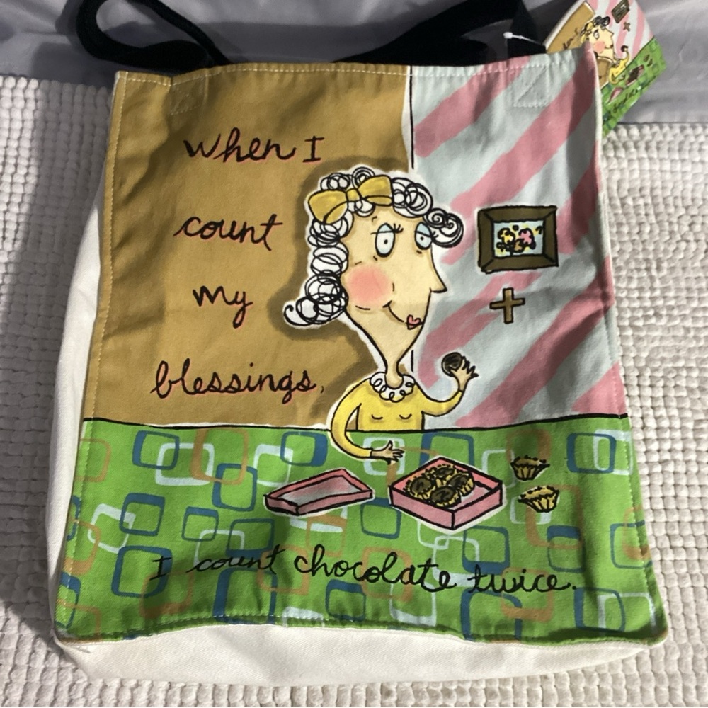 When I Count My Blessings I Count Chocolate Twice Canvas Tote Bag w/ Coin Bag - Picture 4 of 13